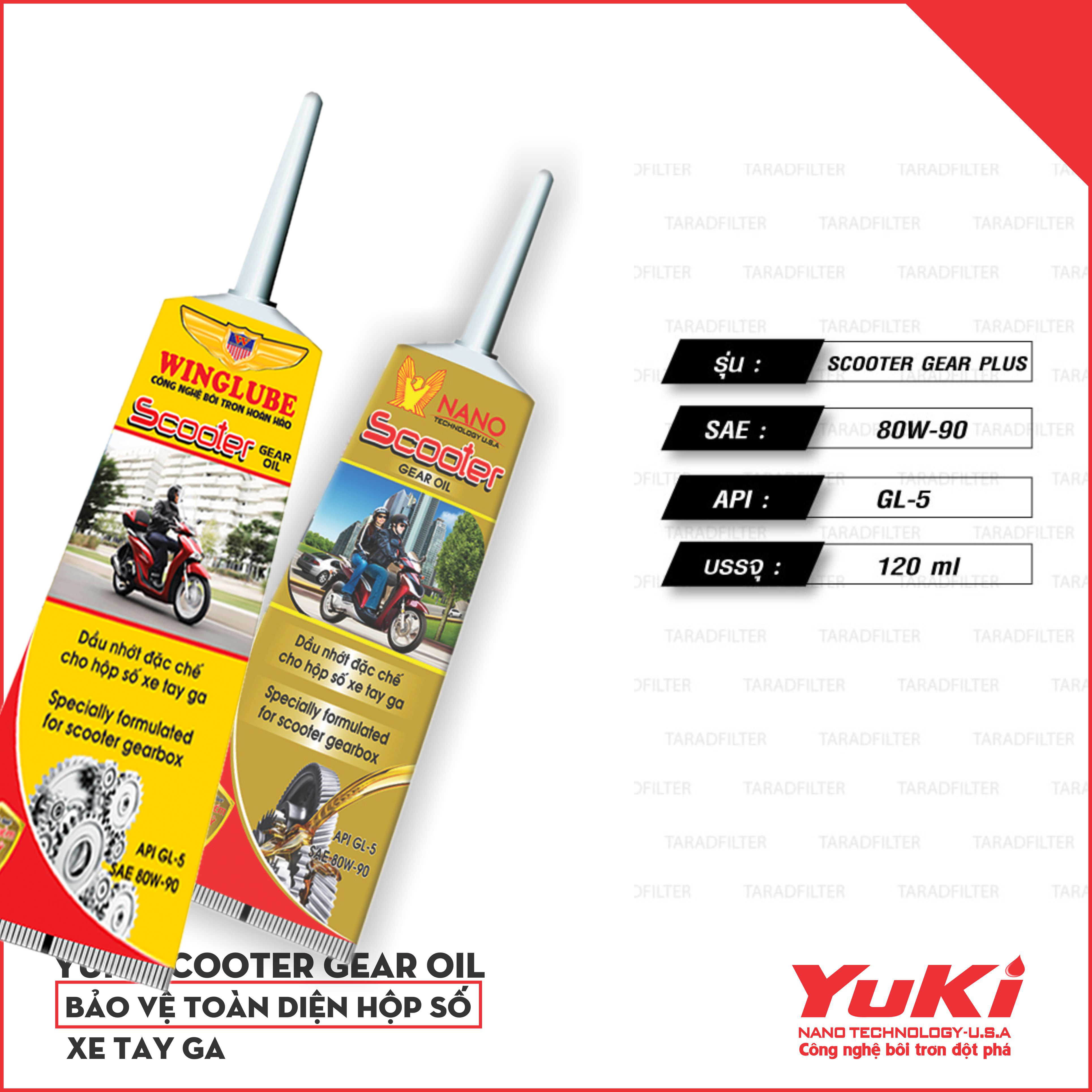 Nhớt Hộp Số Xe Ga Yuki - Wing Gear oil 120ml. Nhớt láp xe ga. Công nghệ Chống Hú, Chống Kêu Hộp Số