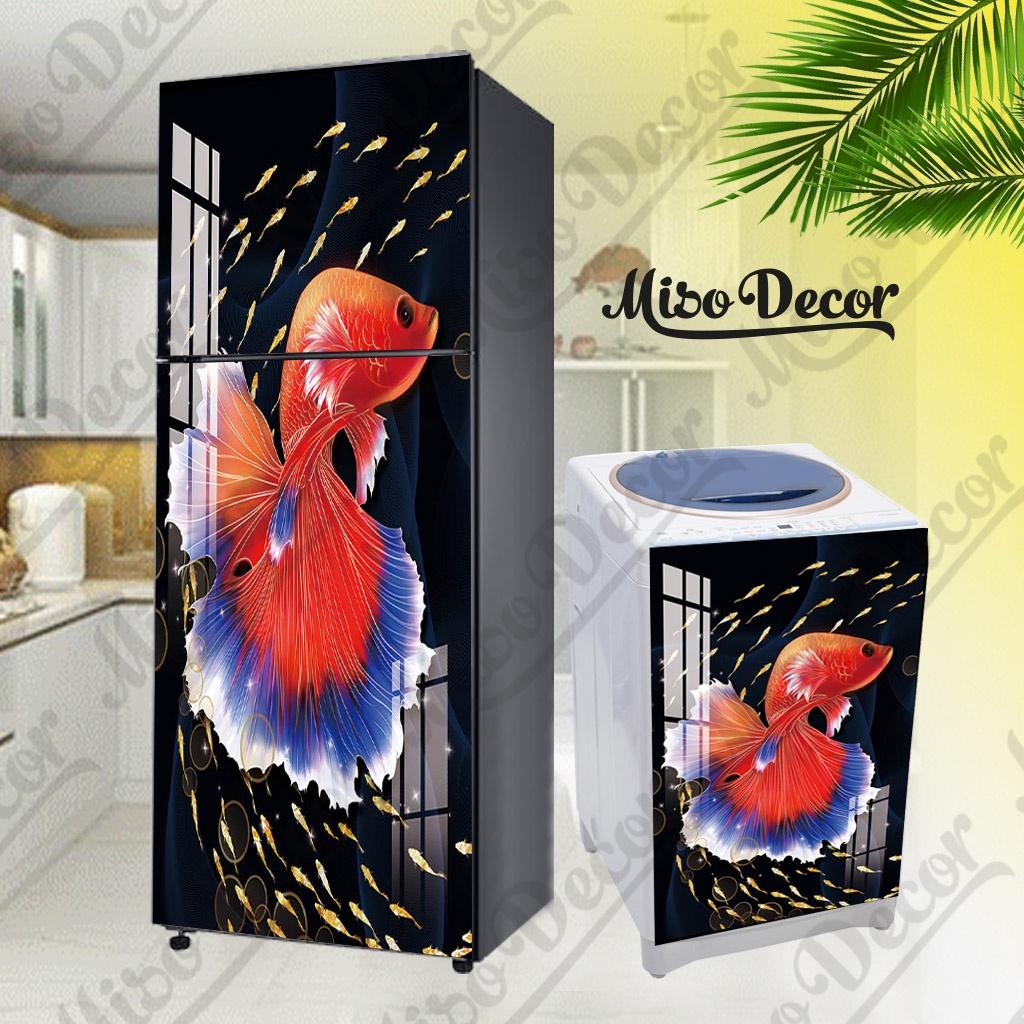 Tranh dán tủ lạnh, máy giặt decal 3D cao cấp - hình cá vàng