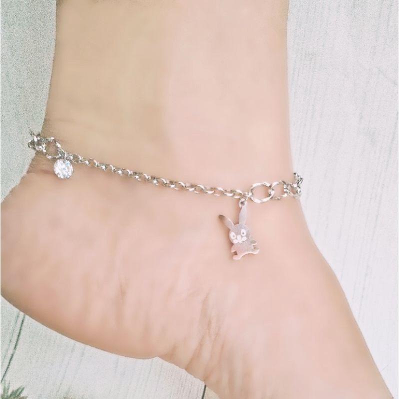 LẮC CHÂN NỮ INOX GẮN CHARM ĐÁ VÀ GẤU DẸP KHÔNG ĐEN