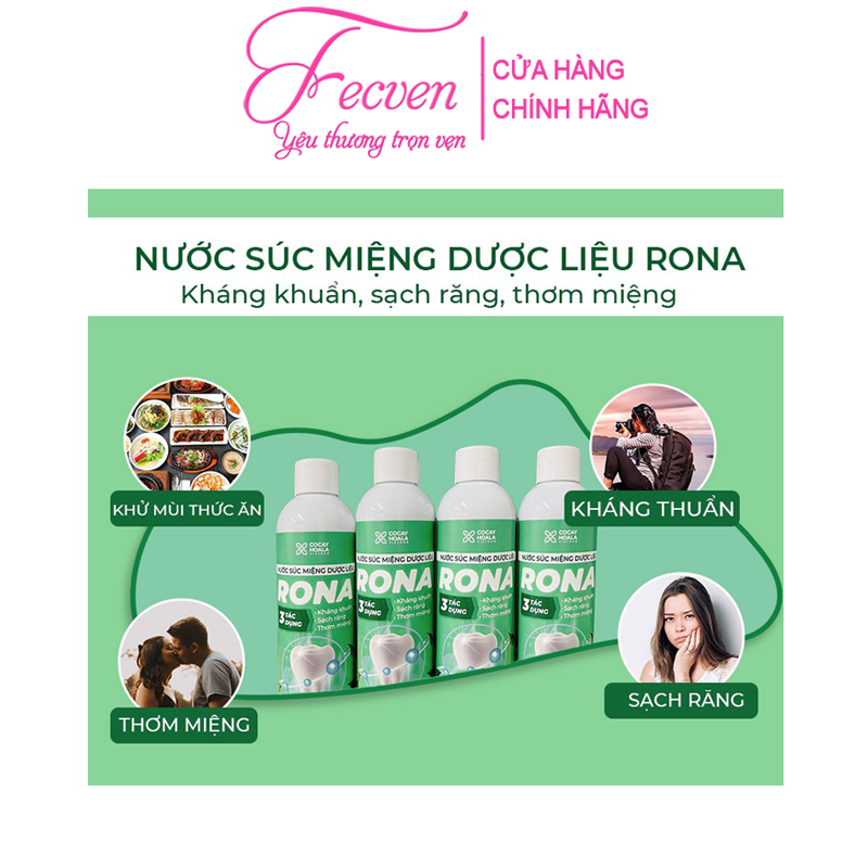 Combo 5 Chai Nước Súc Miệng Dược Liệu Rona Cocayhoala Sạch Răng - Khử Mùi Hôi - Ngừa Viêm Lợi, Không Cồn + Tặng 1 Nước Súc Miệng Dược Liệu Rona Cocayhoala 180ml