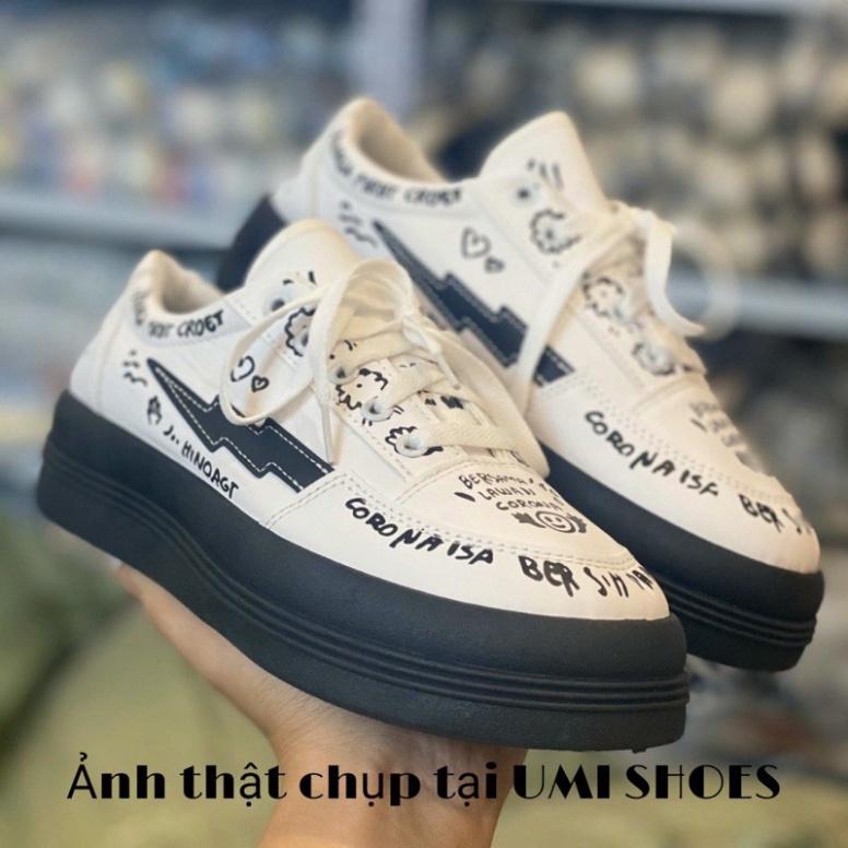 Giày thể thao nữ ulzzang vẽ tay Custom GRAFFITY hot mới chữ kí đẹp đế bánh mỳ độn cao 4cm màu đen trắng