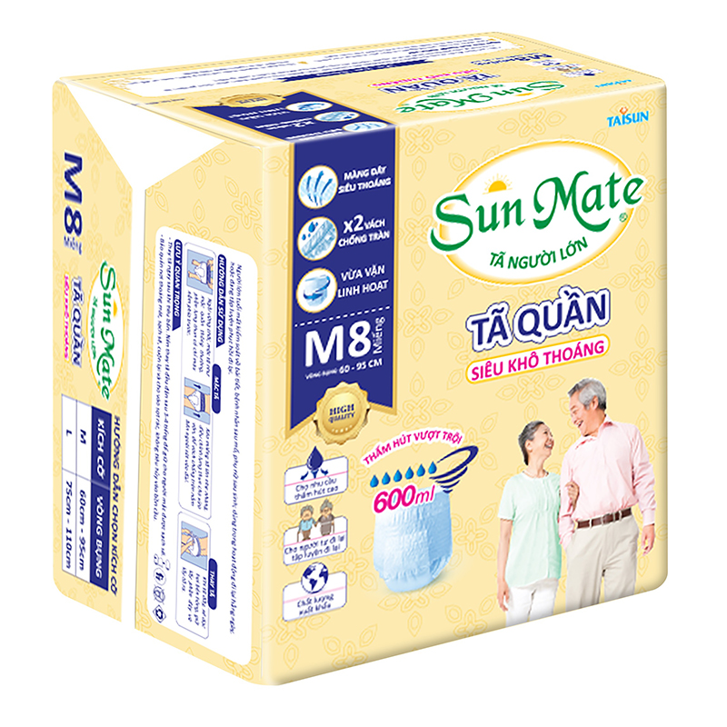 Tã Quần Người Lớn Sunmate Khô Thoáng M8 (8 Miếng)