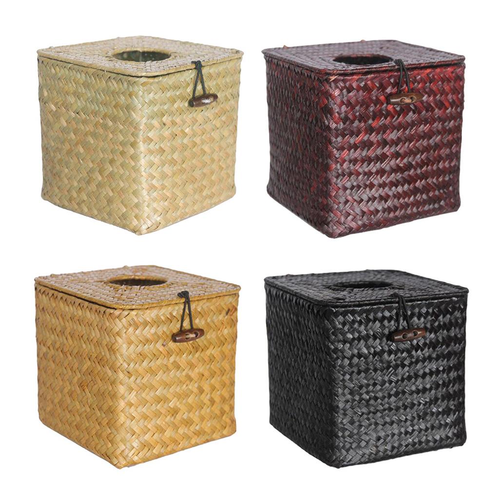 Modern Woven Square Paper Facial Tissue Box Cover Holder - for Bathroom Vanity Countertops, Bedroom Dressers, Night Stands, Desks and Tables