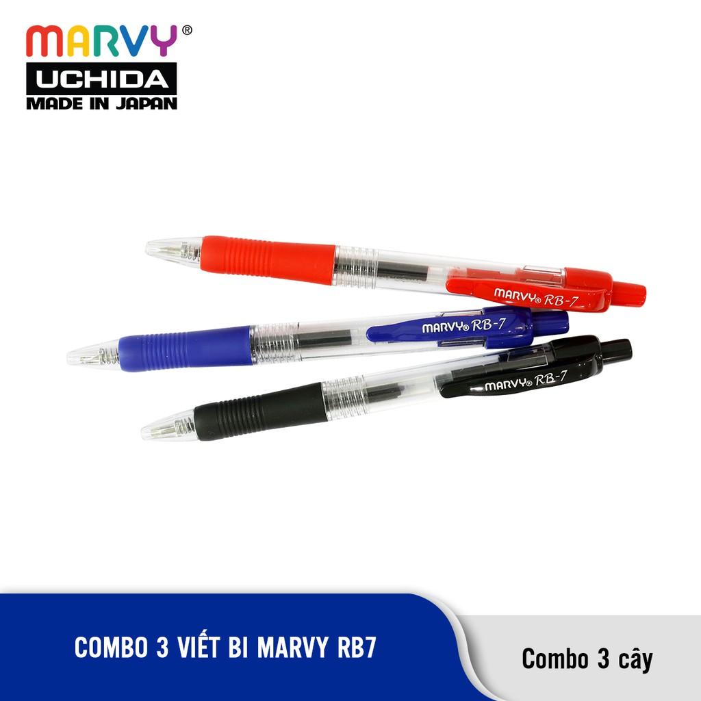 Combo 3 Bút bi bấm mực Đức MARVY RB7 ngòi 0.7 mm (xanh đỏ đen)