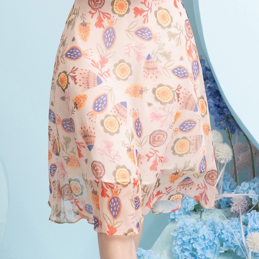 Đầm Hoa Xòe Phối Ngực NhúnThời Trang UK Fashion Thiết Kế Cổ Vuông Nữ Tính, Chất Liệu Vải Cao Cấp NKDV2203009