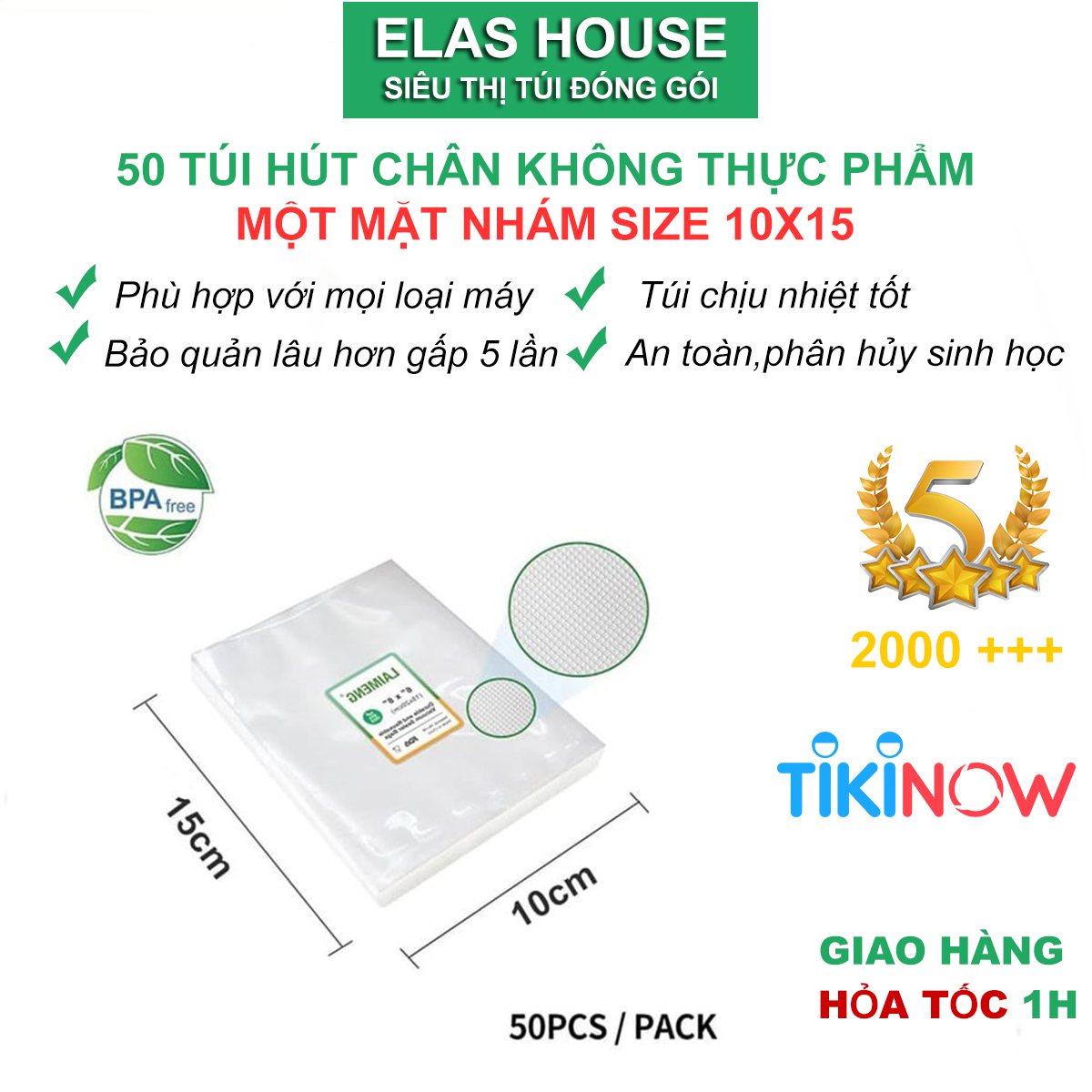 Túi hút chân không thực phẩm nhám một mặt rộng 10cm dài 20cm, túi nhám dùng cho tất cả các máy hút chân không gia đì