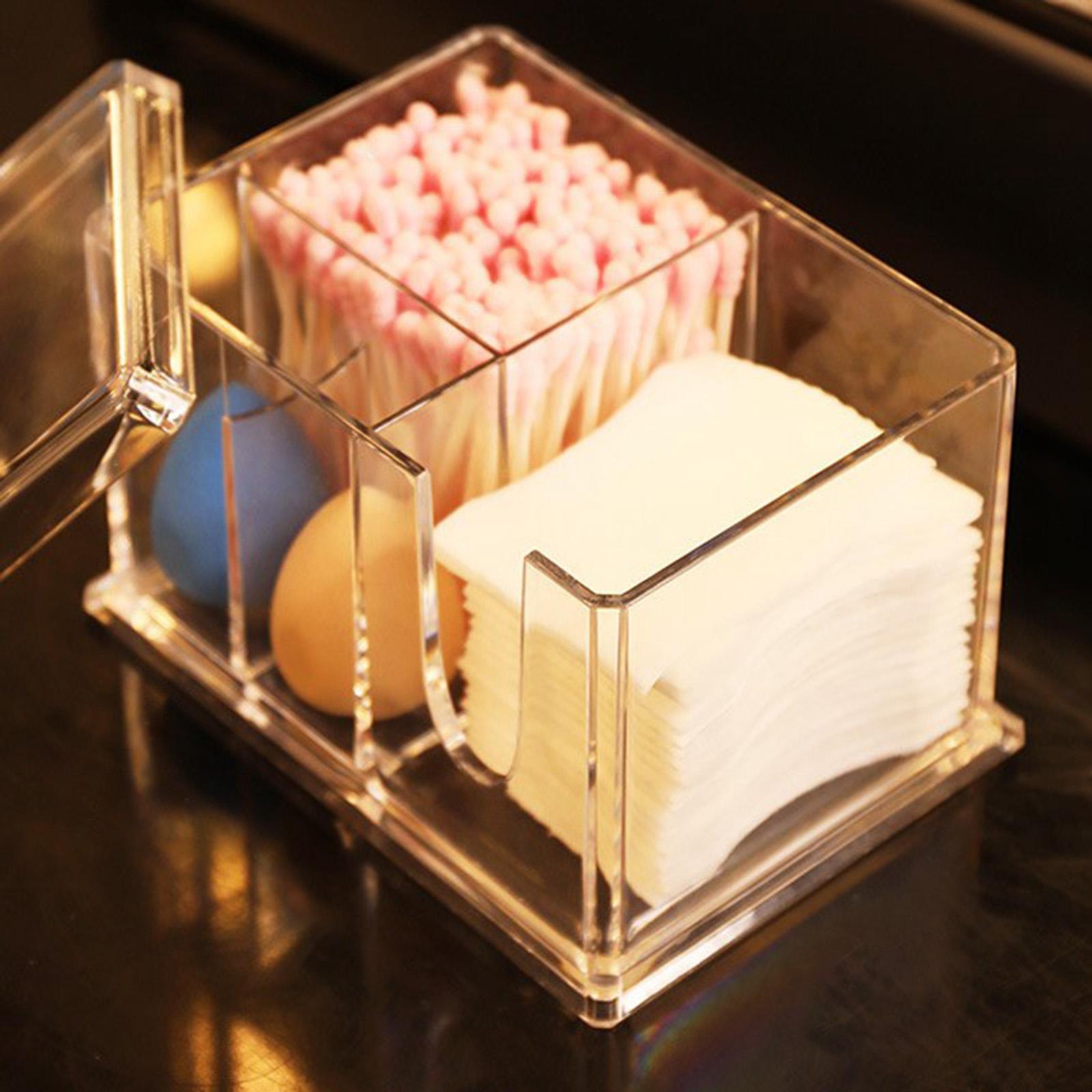 4-Grid Cotton Pads Swab Holder Container Case with Lid Easy to use