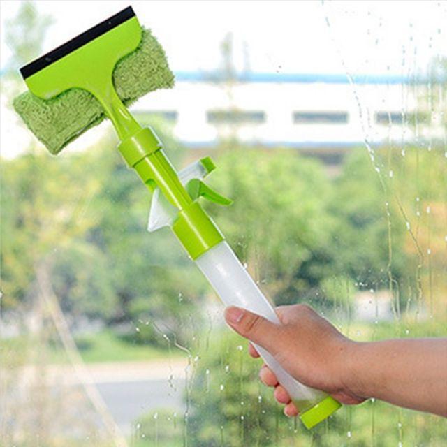 Lau kính cán ngắn kèm bình xịt nước 3in1