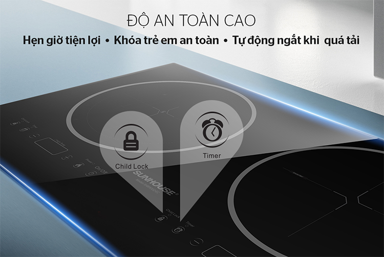 Bếp Âm Đôi Từ - Hồng Ngoại Sunhoue SHB9002-EC - Hàng Chính Hãng