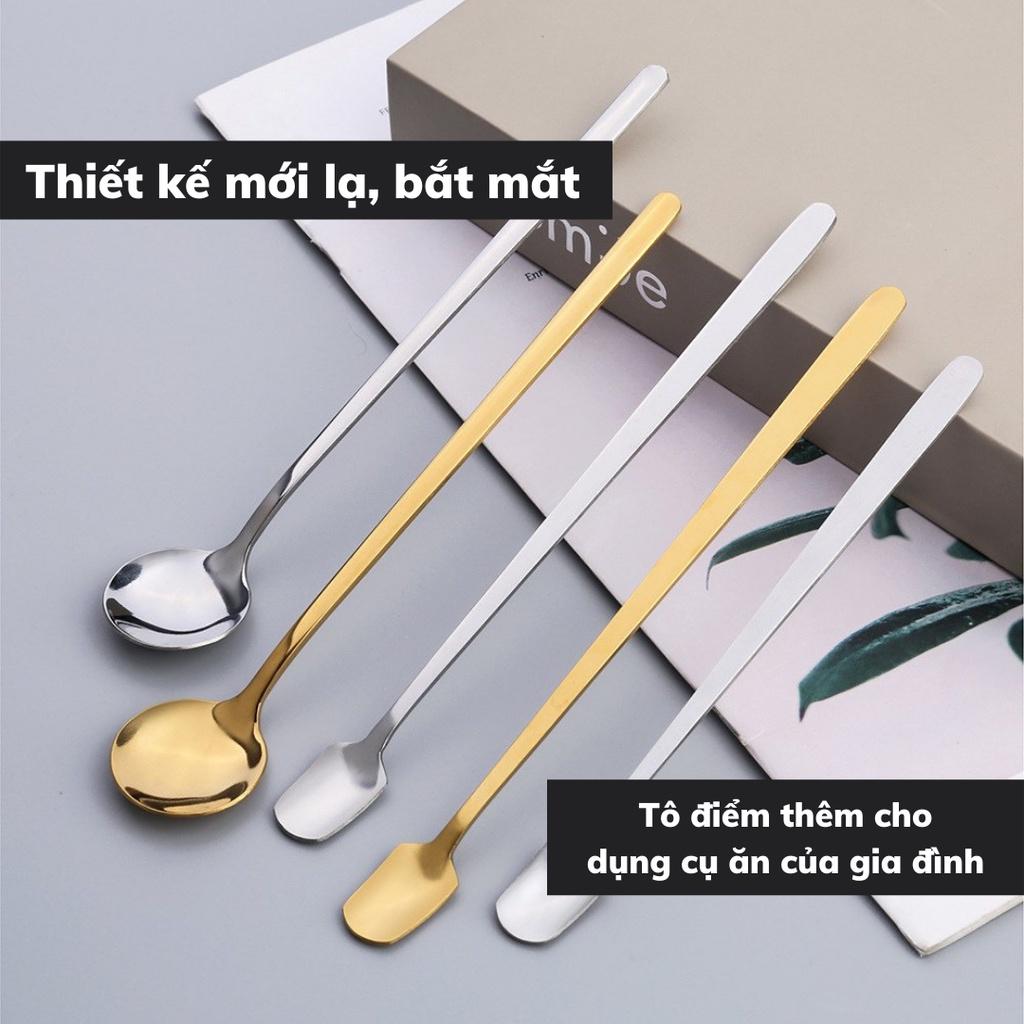 Thìa inox pha trà mạ vàng dụng cụ pha chế cà phê muỗng pha cafe cán dài thiết kế sang trọng độ dài 13 - 15 - 17 cm