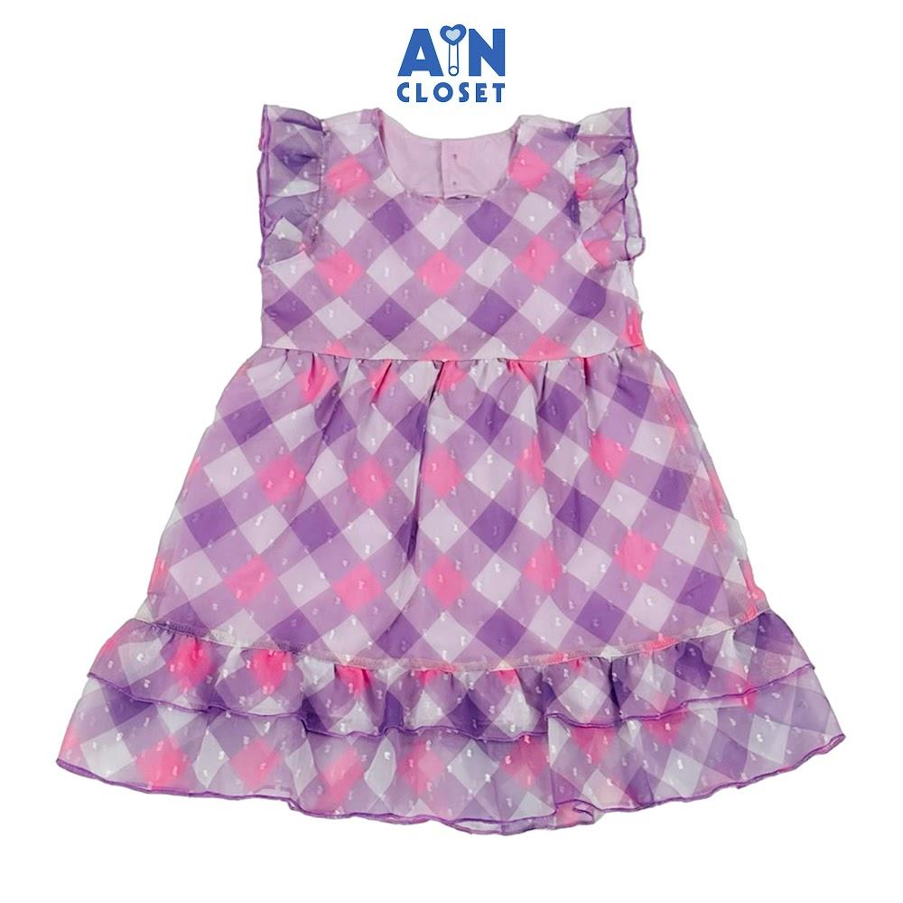 Đầm bé gái họa tiết Caro Tím Voan Hạt - AICDBGWPROIS - AIN Closet