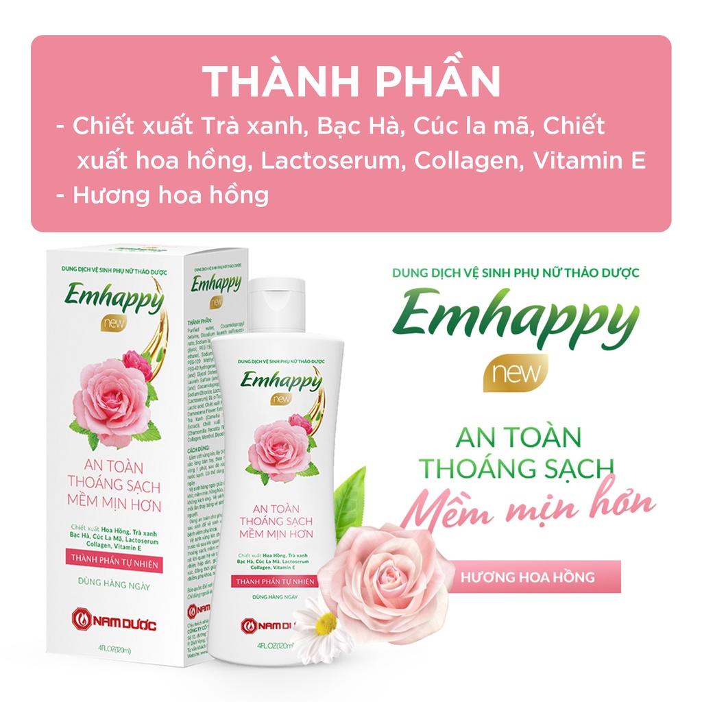 Dung dịch vệ sinh phụ nữ Emhappy new Nam Dược 120ml hương hoa hồng làm sạch nhẹ nhàng