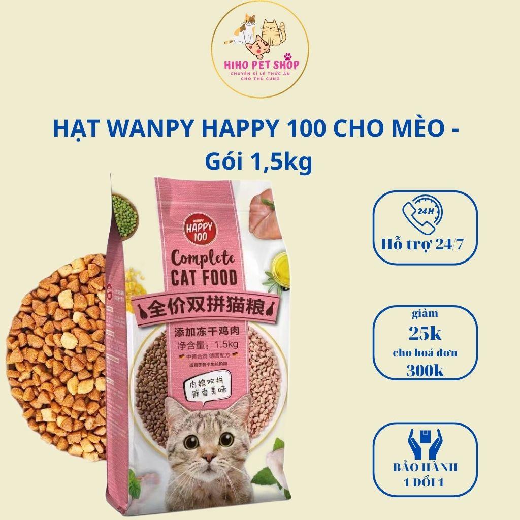Hạt WANPY HAPPY 100  dinh duõng cho mèo, Vị Gà, Vị Cá Hồi - Gói 1,5kg