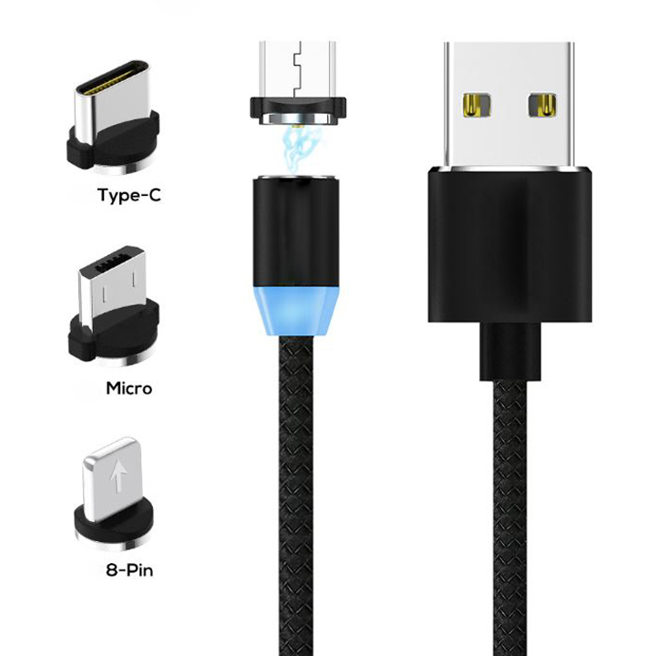 Combo Dây Cáp Sạc Từ Tính Hút Nam Châm Tốc Độ 2.4A 3 Đầu Chân YBD Cổng USB Type C Nhiều Màu Nhiều Kích Thước Lựa Chọn - Xám - 2M