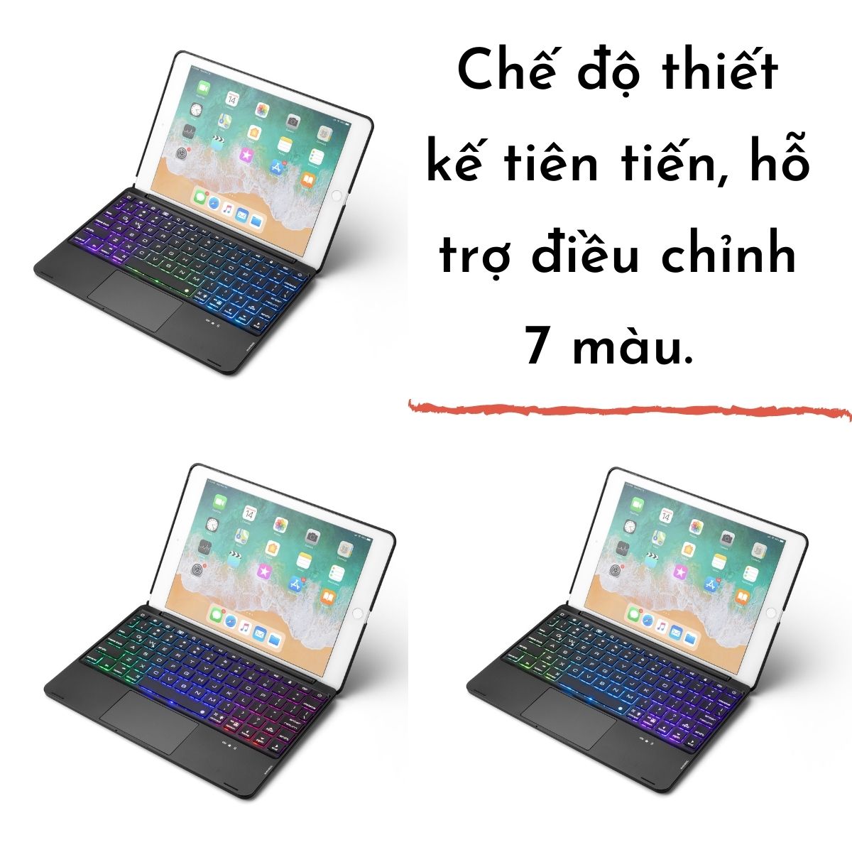 Bàn phím cho iPad màn hình 9.7 inch - 7 màu đèn cho bàn phím - Có touchpad tiện lợi - Hàng chính hãng