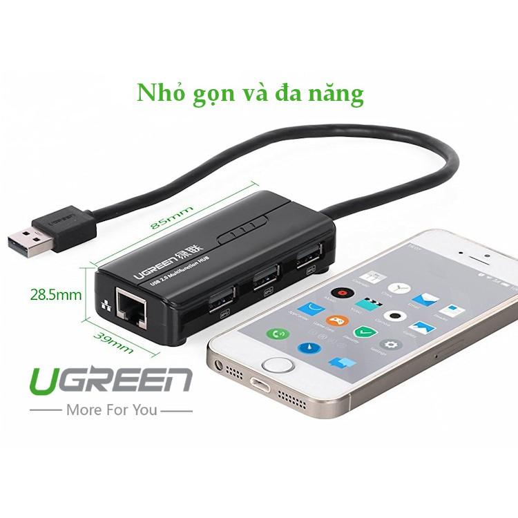 HUB USB 3 cổng 3.0 kèm cổng mạng LAN 10/100/1000 Mbps UGREEN CR103 20265 - Hàng chính hãng