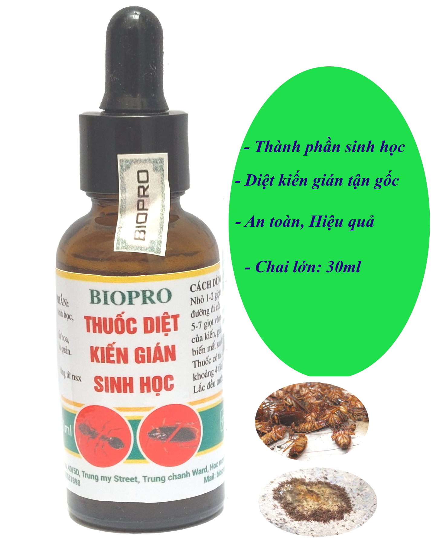 Thuốc diệt kiến, Thuốc diệt gián Sinh học Biopro chai 30ml Diệt tận gốc kiến đen, kiến lửa, kiến hôi, kiến bk, gián đức