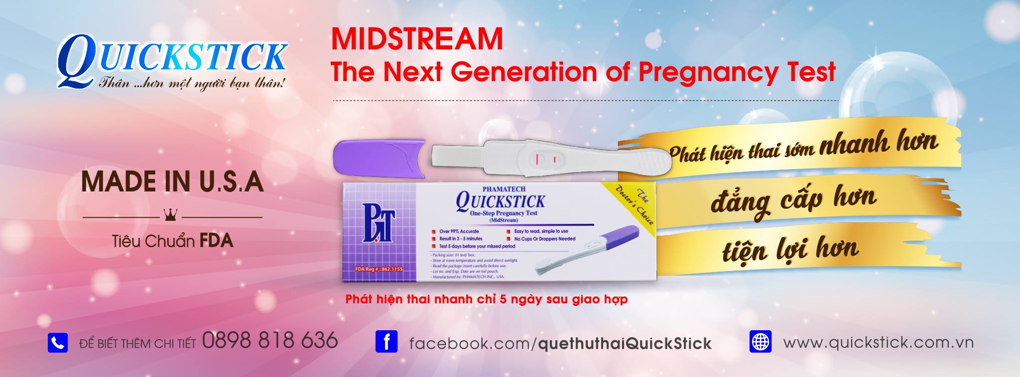 Combo 2 Dụng Cụ Thử Thai Cao Cấp Quickstick Midstream