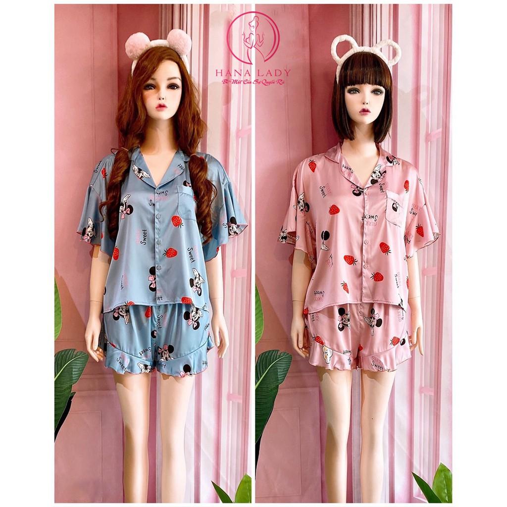 Đồ ngủ pijama lụa nữ họa tiết hoạt hình cánh tiên cao cấp PJ434