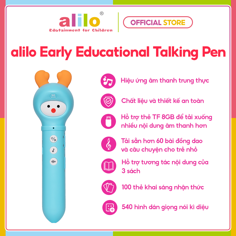 Bút biết nói thông minh Alilo D3C Early Educational Talking Pen - Đồ chơi giáo dục sớm hỗ trợ bé 2-6t học ngoại ngữ - Hàng chính hãng - An toàn chất lượng quốc tế