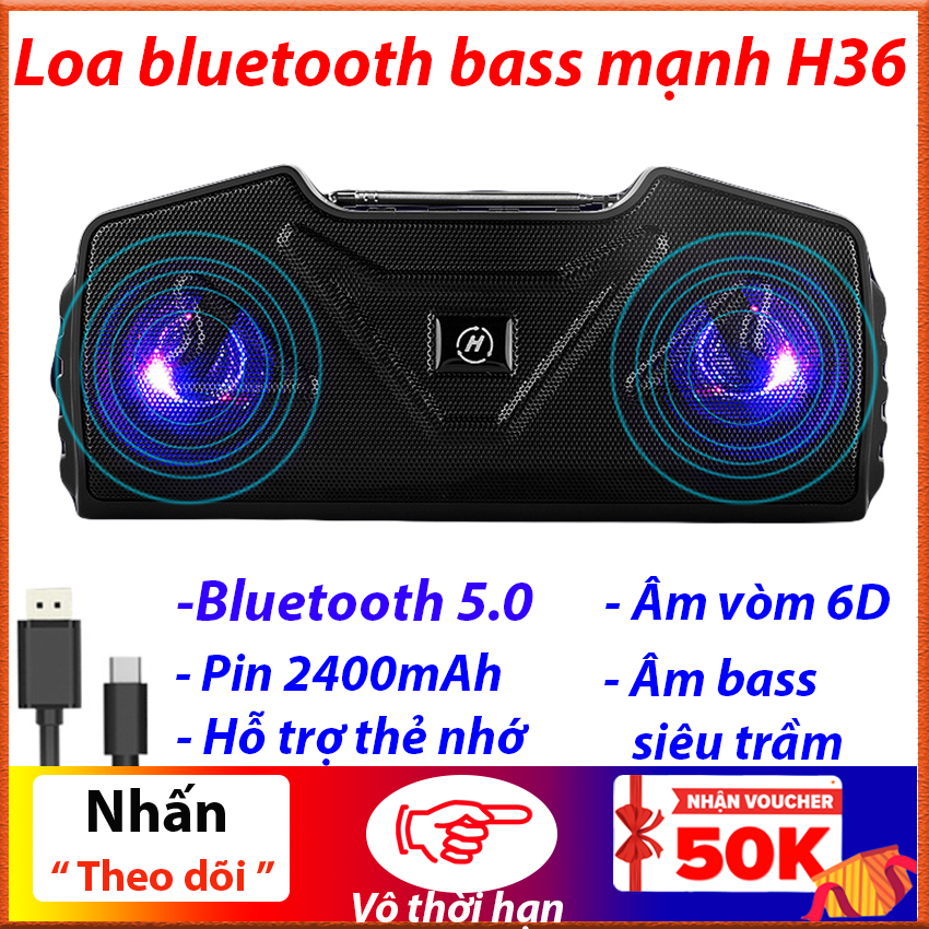 Loa bluetooth 5.0 H36 siêu Bass mạnh âm thanh pin trâu hỗ trợ khe cắm thẻ nhớ - Hàng nhập cao cấp