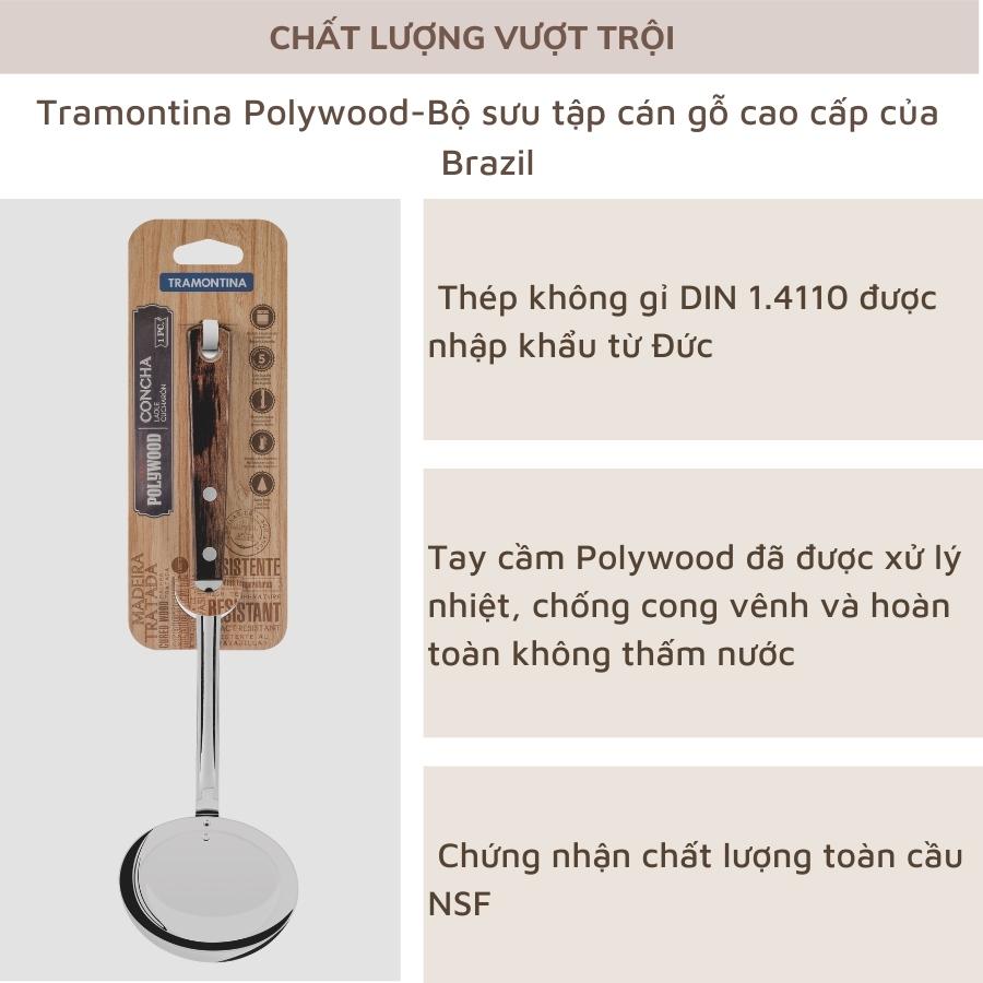 Combo 2 Dụng Cụ Nấu Ăn Gồm 1 Xẻng Xào Có Rãnh 30cm và 1 Thìa Múc Canh Sâu Lòng 30cm TRAMONTINA Cán Gỗ Polywood Chất Liệu Thép Không Gỉ Sản Xuất Tại BRAZIL - Hàng Chính Hãng