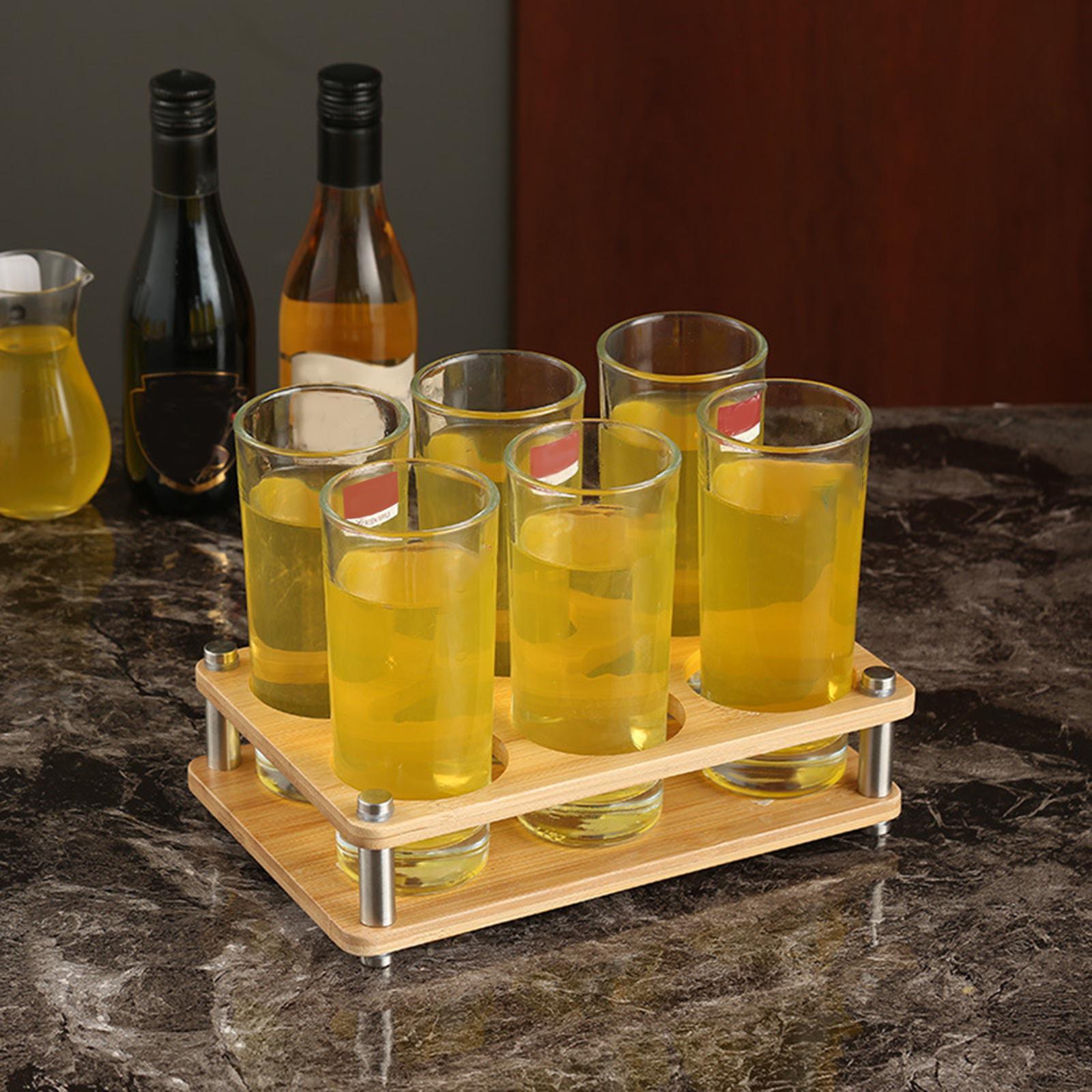 Dual Row Glass Tray Holder Wooden Cup Rack Drink Cup Storage Holder Serving Tray Portable Storage Carrier for Nightclub