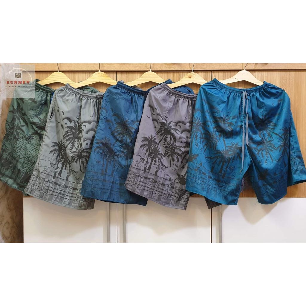 Quần Short Nam Lưng Thun Đi Biển Chất Dù Tối Màu In Họa Tiết Cây Dừa SUNMEN FreeSize Từ 50 - 75kg