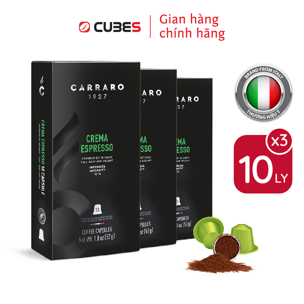 Cà phê viên nén Carraro Crema Espresso - Tương thích với máy capsule Nespresso