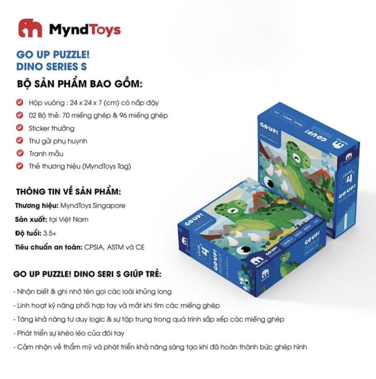 Ghép Hình Puzzle MyndToys Khủng Long Dino Series S (xanh) - Cấp Độ 4+ Cho Bé từ 3,5 Tuổi