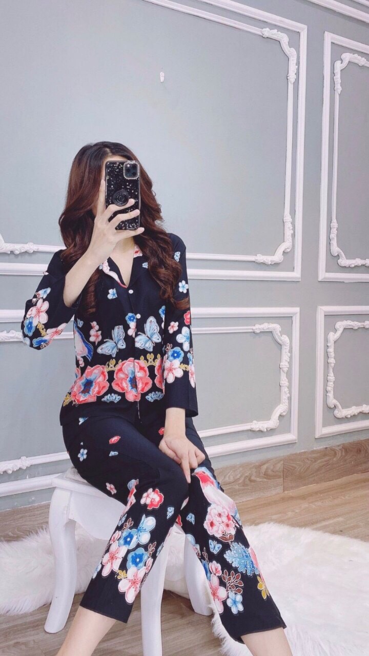 Bộ đồ trung niên pyjama họa tiết tay dài dn21072802