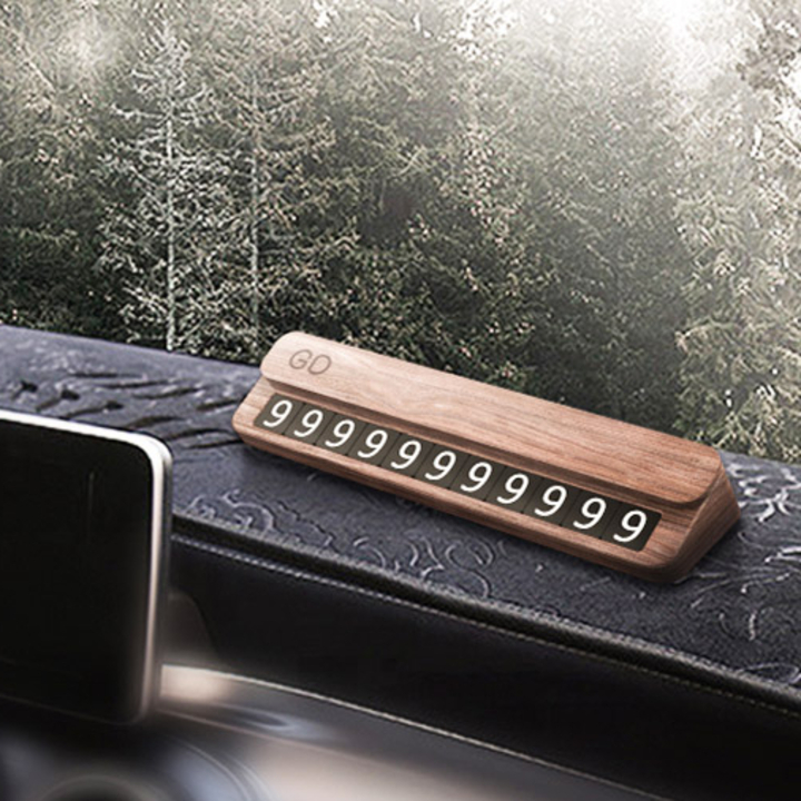 Bảng số điện thoại gắn taplo ô tô TC1 chất liệu gỗ óc chó, bảng số nam châm hiển thị được thiết kế phản quang cao cấp, tiện lợi