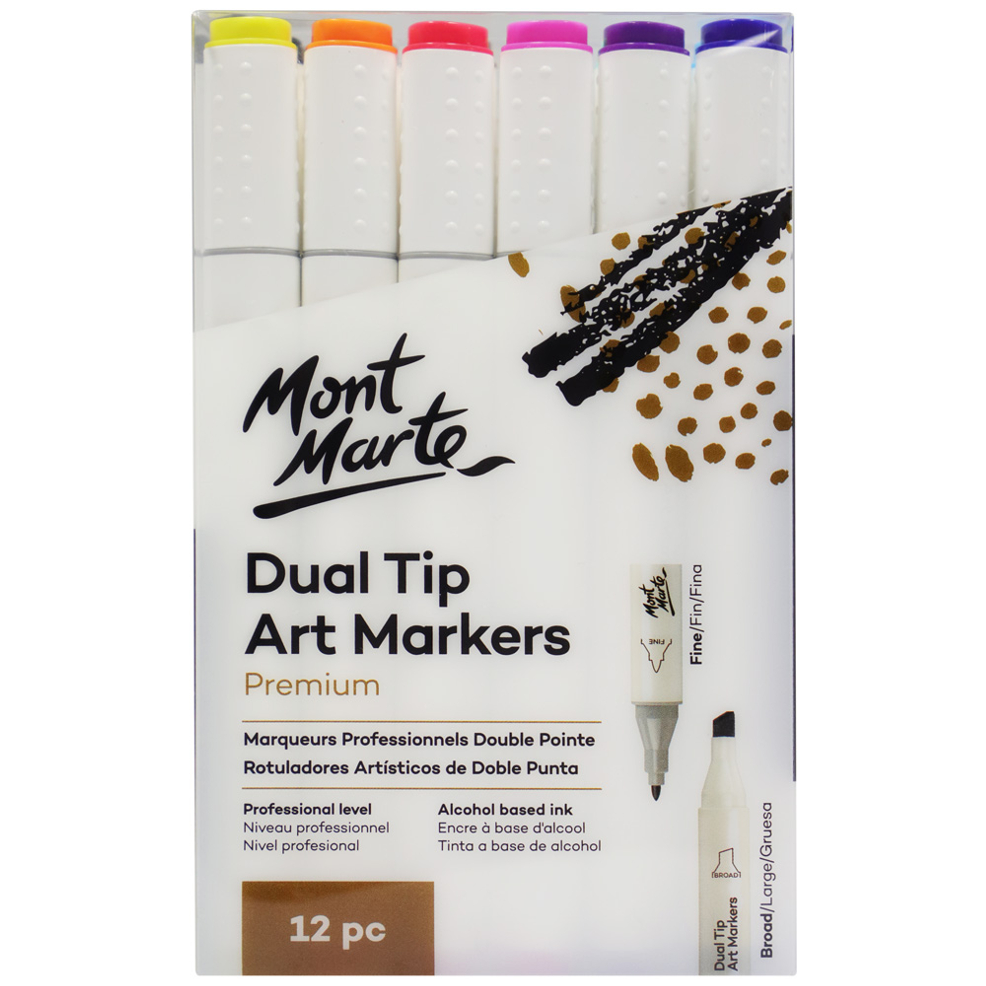 Bộ Bút Lông Cao Cấp 2 Đầu Mont Marte 12/24 màu - Dual Tip Art Markers Premium