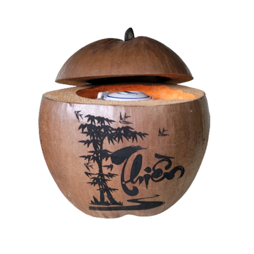 Bộ Bình Trà Trái Dừa Hoa Văn Lồng Chữ "Đức"; Chữ "Duyên"; Chữ "Thiền"; Chữ "Thiện" - Bình Trà 500 - 1000ml