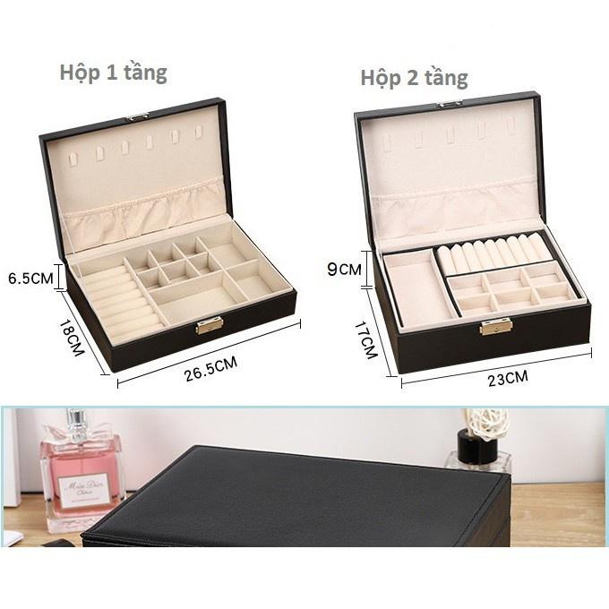 Hộp Đựng Trang Sức Cao Cấp Bọc Da PU Có Khoá Chống Trộm 2 Tầng