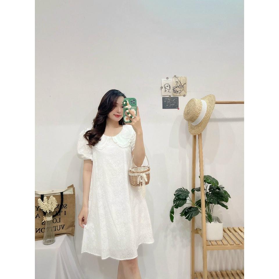 Đầm babydoll form rộng suông ngắn, Đầm có bâu Cao Cấp tay ngắn cổ tròn, dài trên dùi, nữ tính quyến rũ - MiNhi Fashion