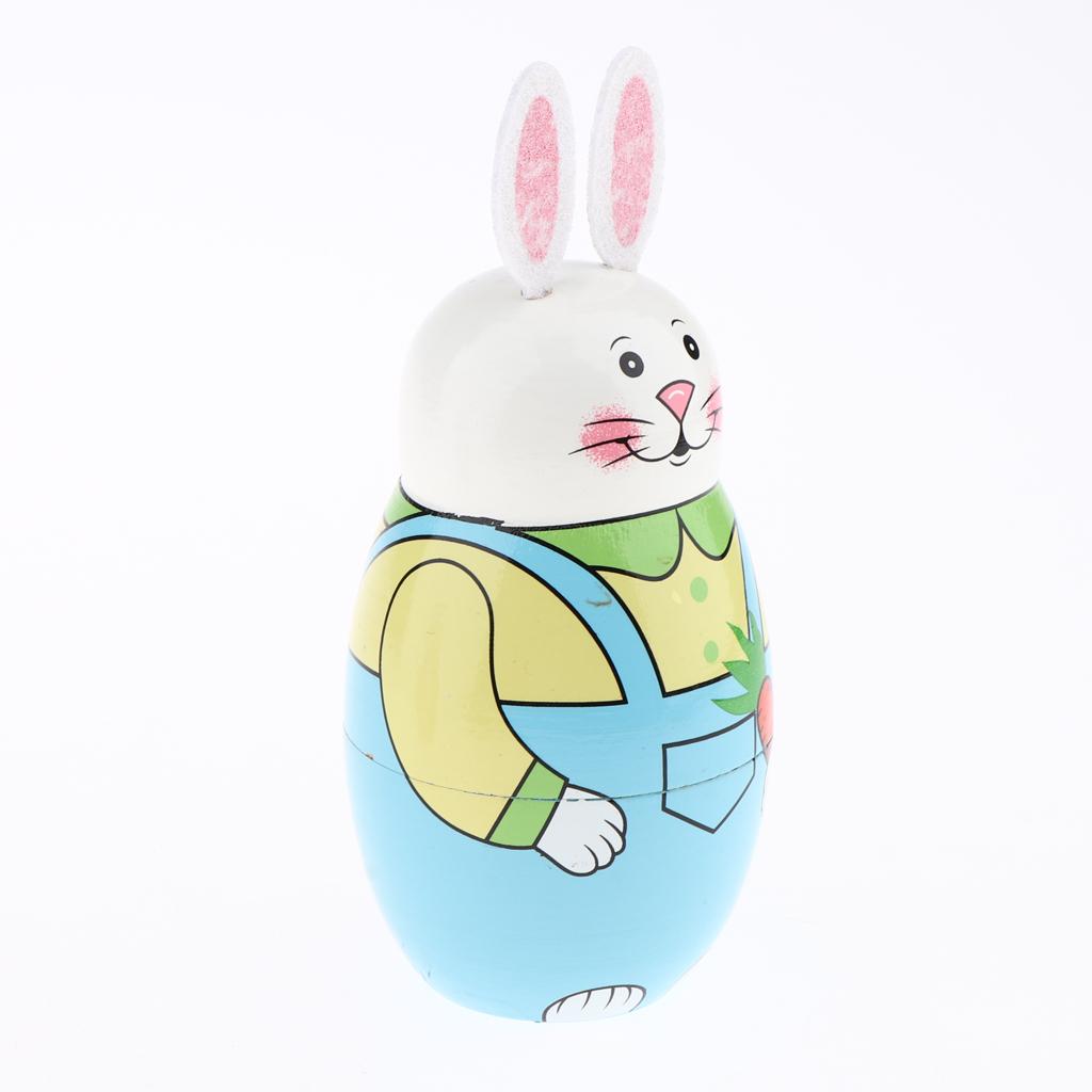 5pcs Cute Russian Wooden Hand Painted Nesting Dolls Kids Toys Gifts-Rabbit