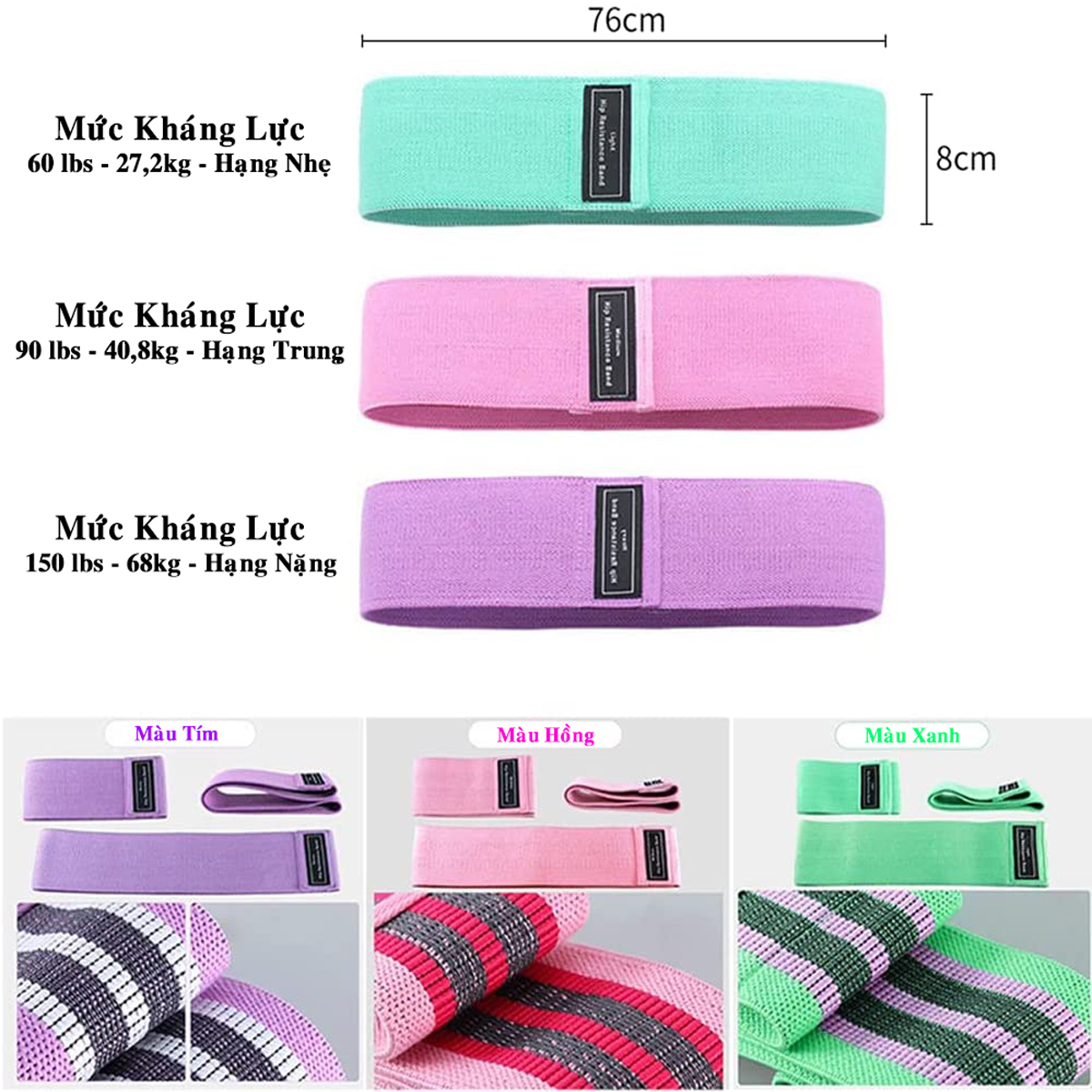 Bộ 3 Dây Kháng Lực Tập Mông Trái Đào Mini Band – Dây Đàn Hồi Hỗ Trợ Tập Chân, Đùi, Mông Tập Gym Tập Thể Thao miniBand Cao Cấp Chính Hãng Dododios
