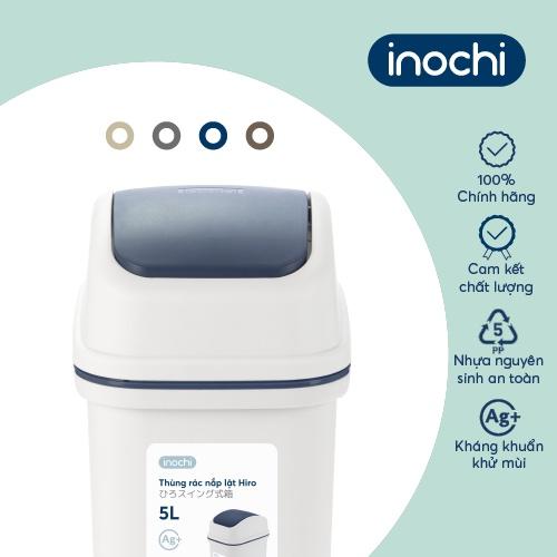 Thùng rác nắp lật Inochi 5L Thân Trắng kem + Nắp Ghi sữa/ Xanh chàm/ Nâu café/ Be sữa