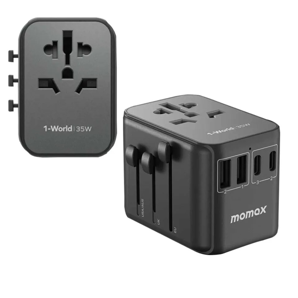 Bộ sạc du lịch Sothing Momax UA10 1-World 100W GaN 4 Ports + AC 100-250V 2500W, sạc nhanh, phù hợp với ổ cắm hơn 200 quốc gia- Hàng chính hãng