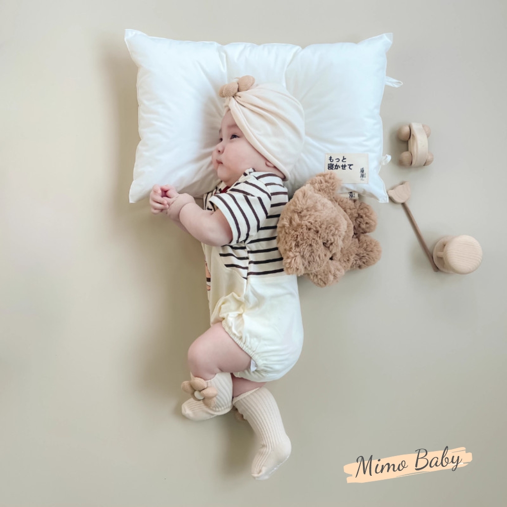 Set tất mũ turban đính hoa nâu be đáng yêu cho bé T49 Mimo Baby