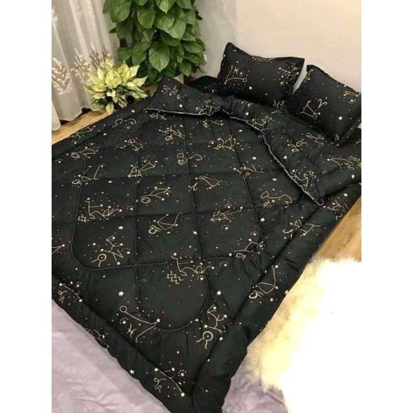 Trọn bộ 5 món ga gối chăn phao poly cotton có ruột bông dày loại 1