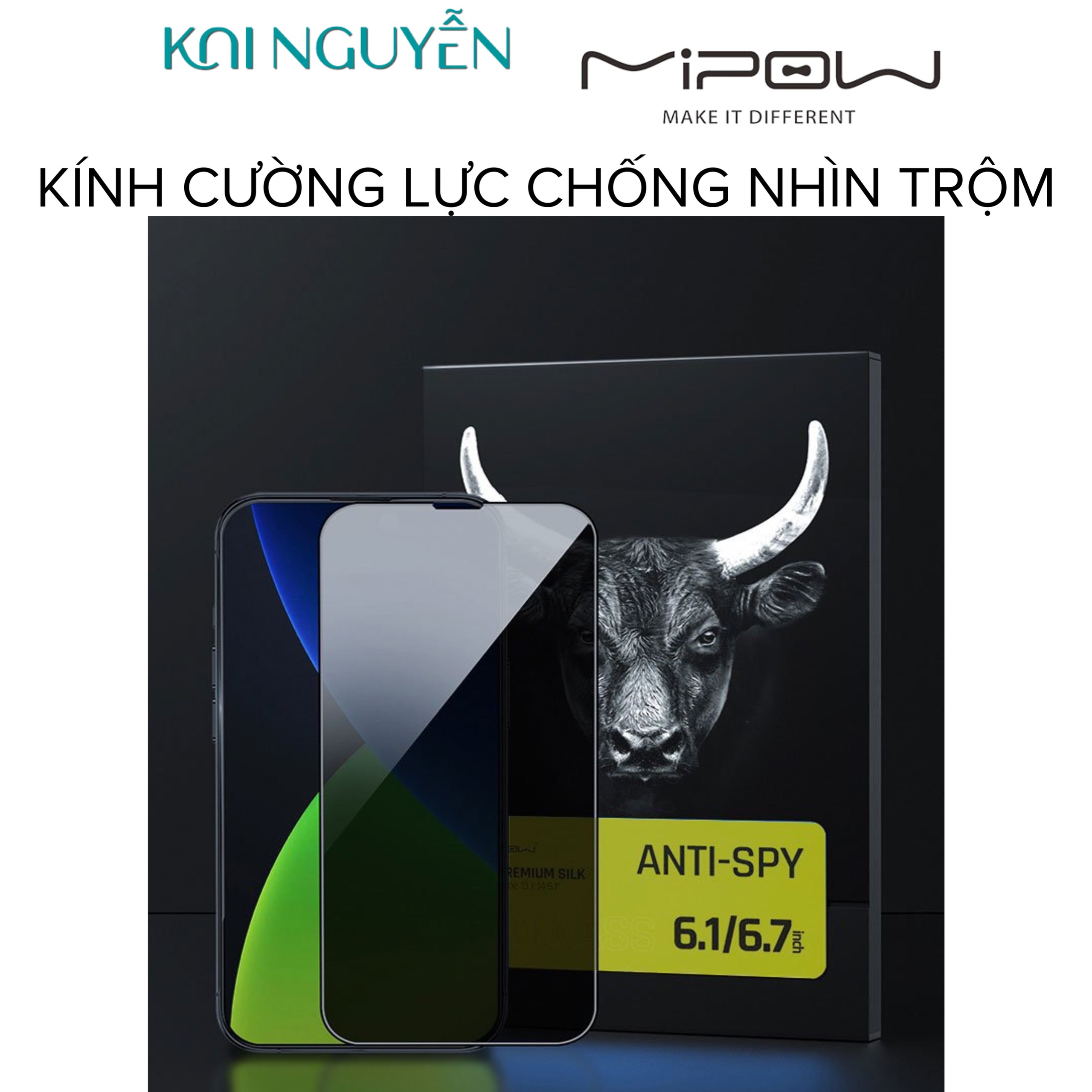 Miếng Dán Cường Lực MIPOW KINGBULL Chống Nhìn Trộm Dành Cho iPhone 14 ProMax / 14 Pro / 14 Max / 14 - Hàng Chính Hãng