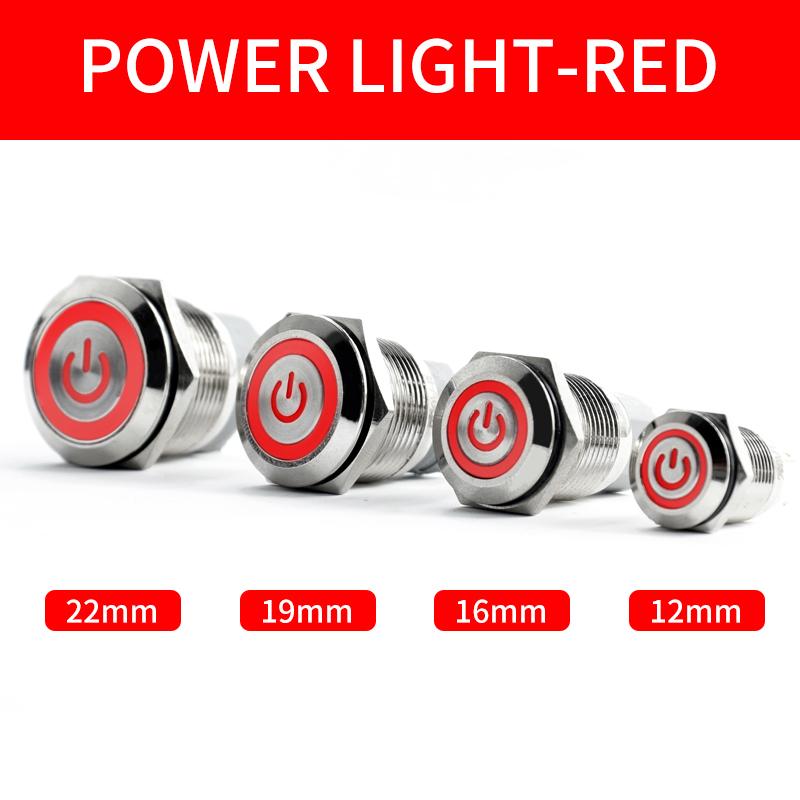Công tắc nút nhấn kim loại LED chống thấm 12/16/19/22mm Light tự động khóa tự động đặt lại Biểu tượng Biểu tượng công suất với