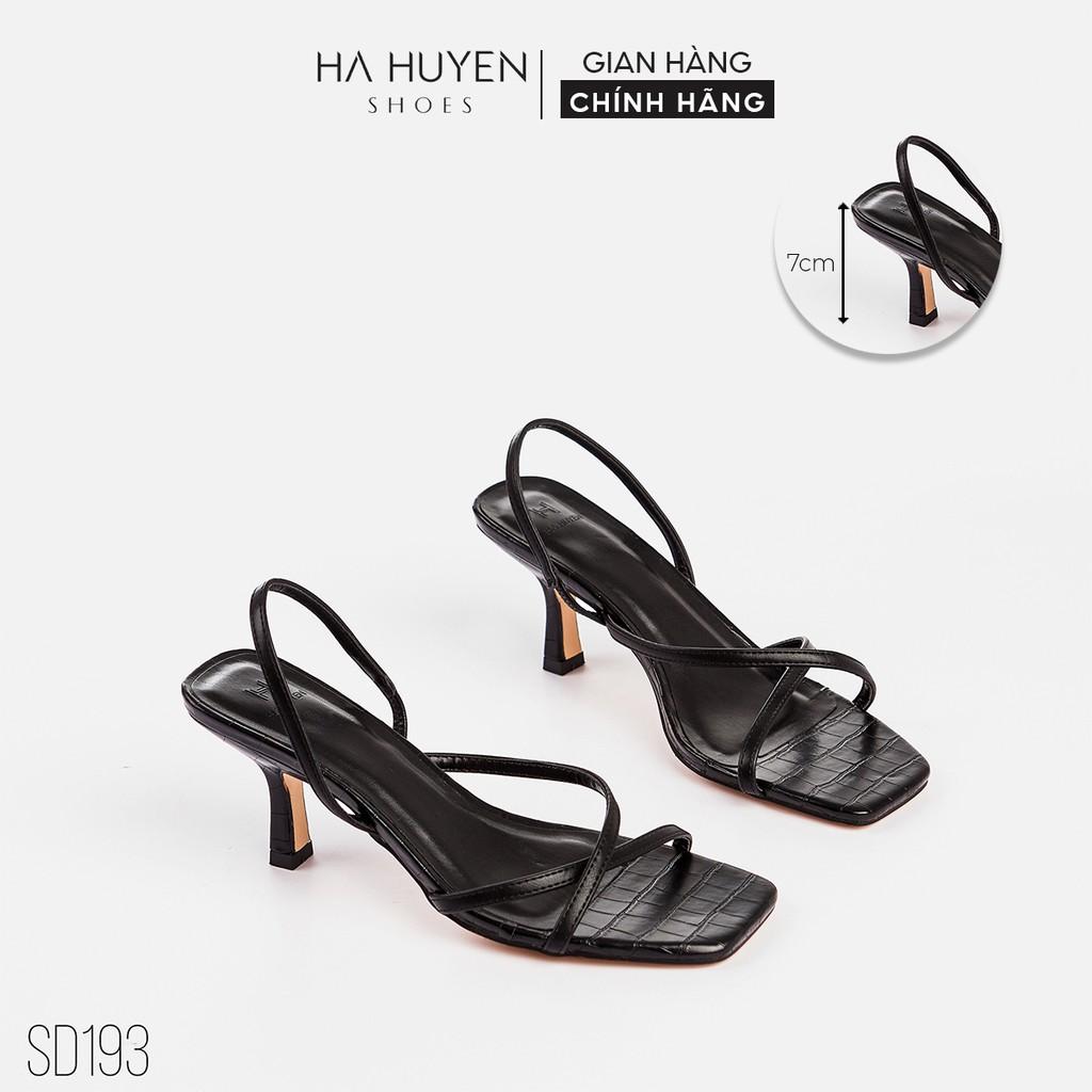 Sandal cao gót nữ Hà Huyền Shoes da vân quai chéo mảnh hậu chun gót nhọn 7 phân - SD193