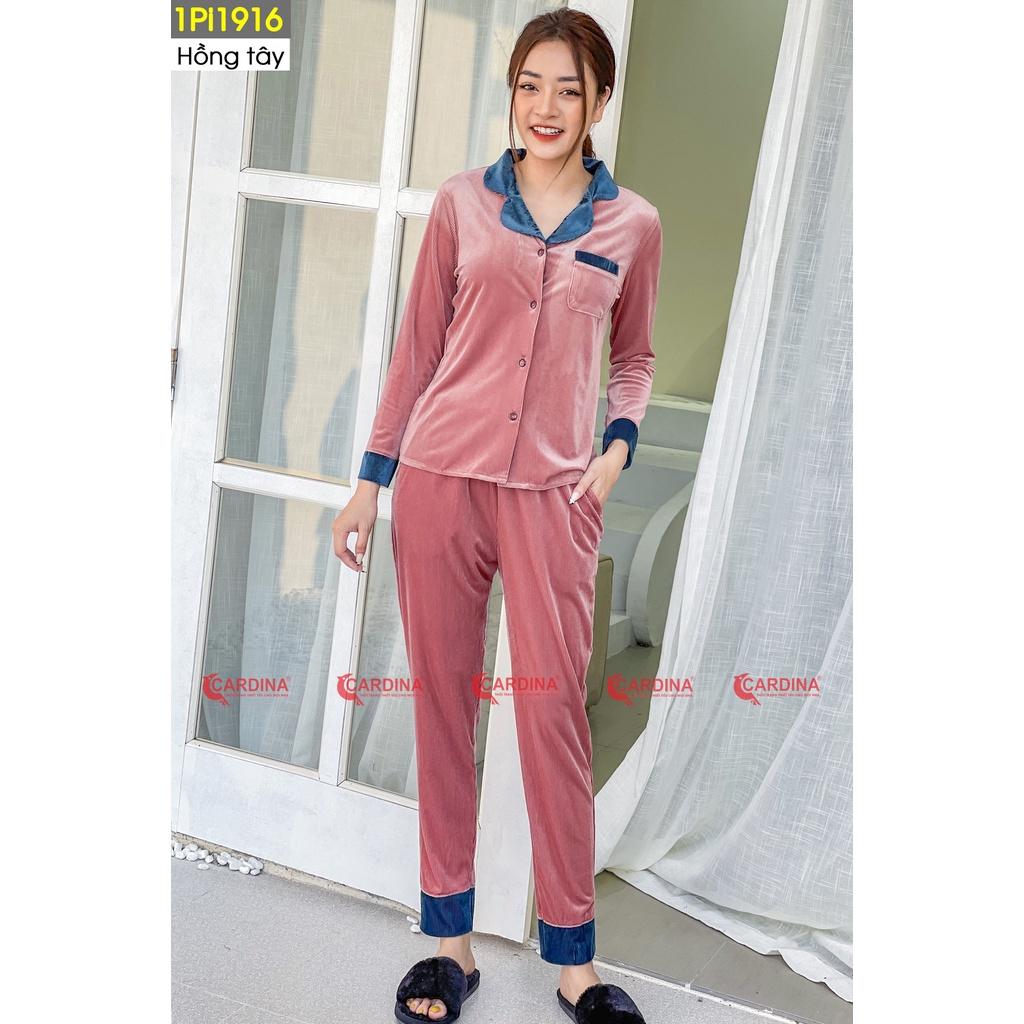 Bộ pijama nữ cao cấp vải nhung tăm kiểu dáng thanh lịch, màu sắc hiện đại sang trọng