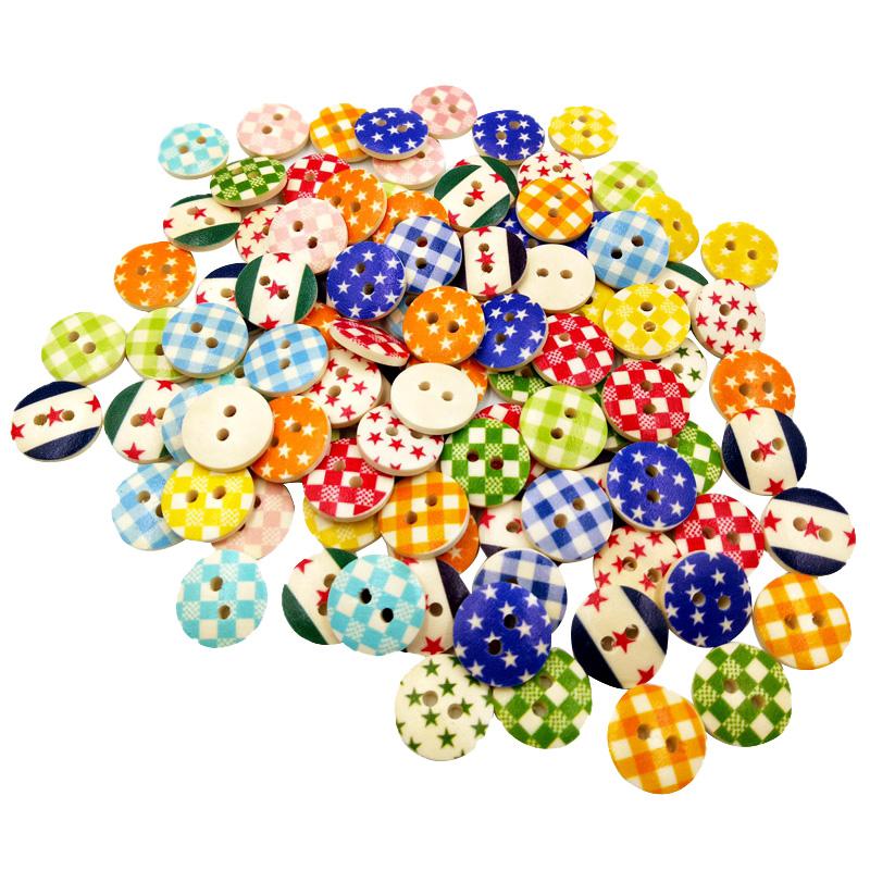 100pcs Wooden Round 2-Hole Buttons Flatback for Scrapbooking Sewing 15mm