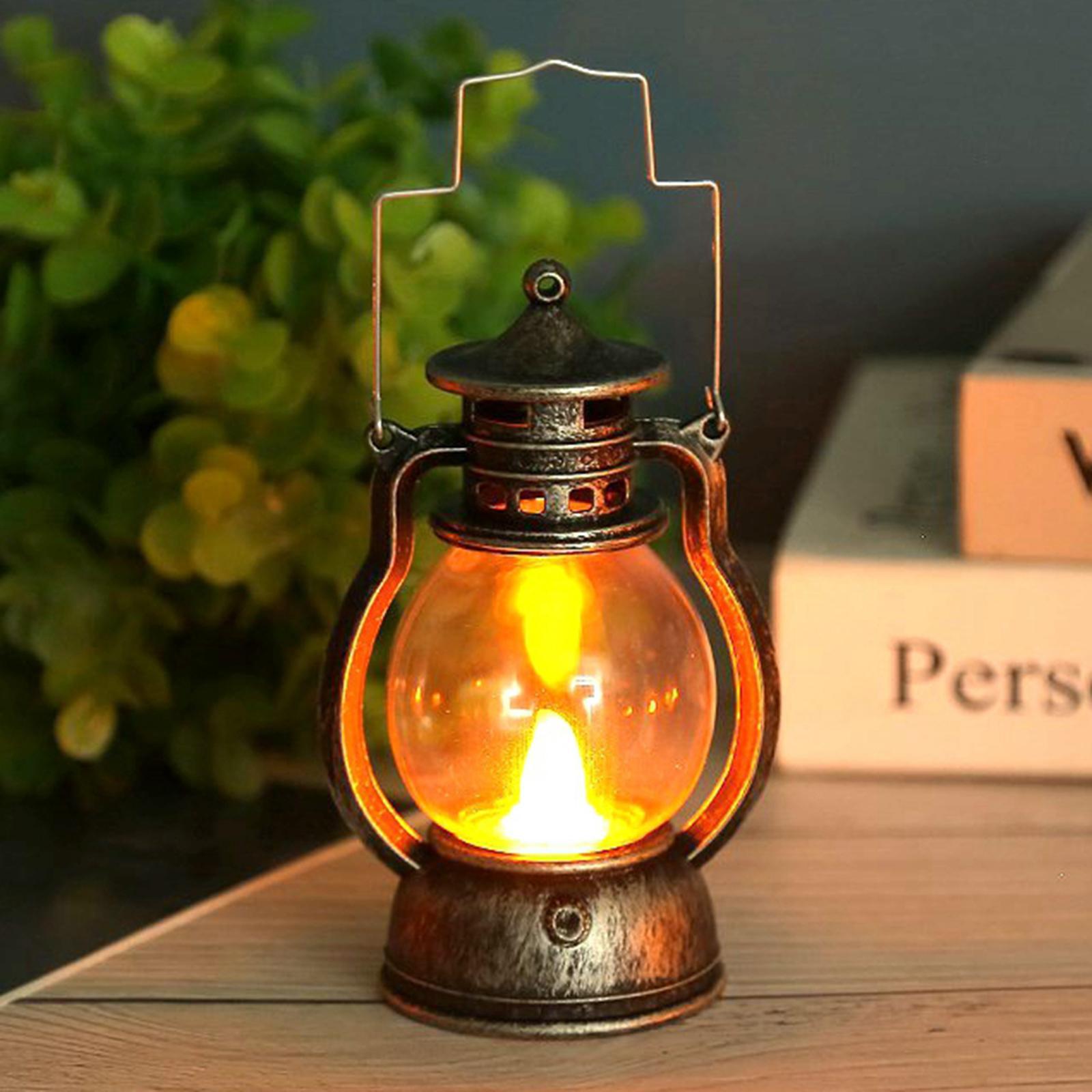 2X Lantern LED Oil Lamp Table Porch Cabin Winery Light Bronze Golden