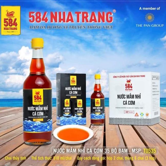 Thùng 6 chai Nước mắm Nhỉ Cá cơm - 584 Nha Trang - 35 độ đạm - Chai thủy tinh 500ml, Date luôn mới