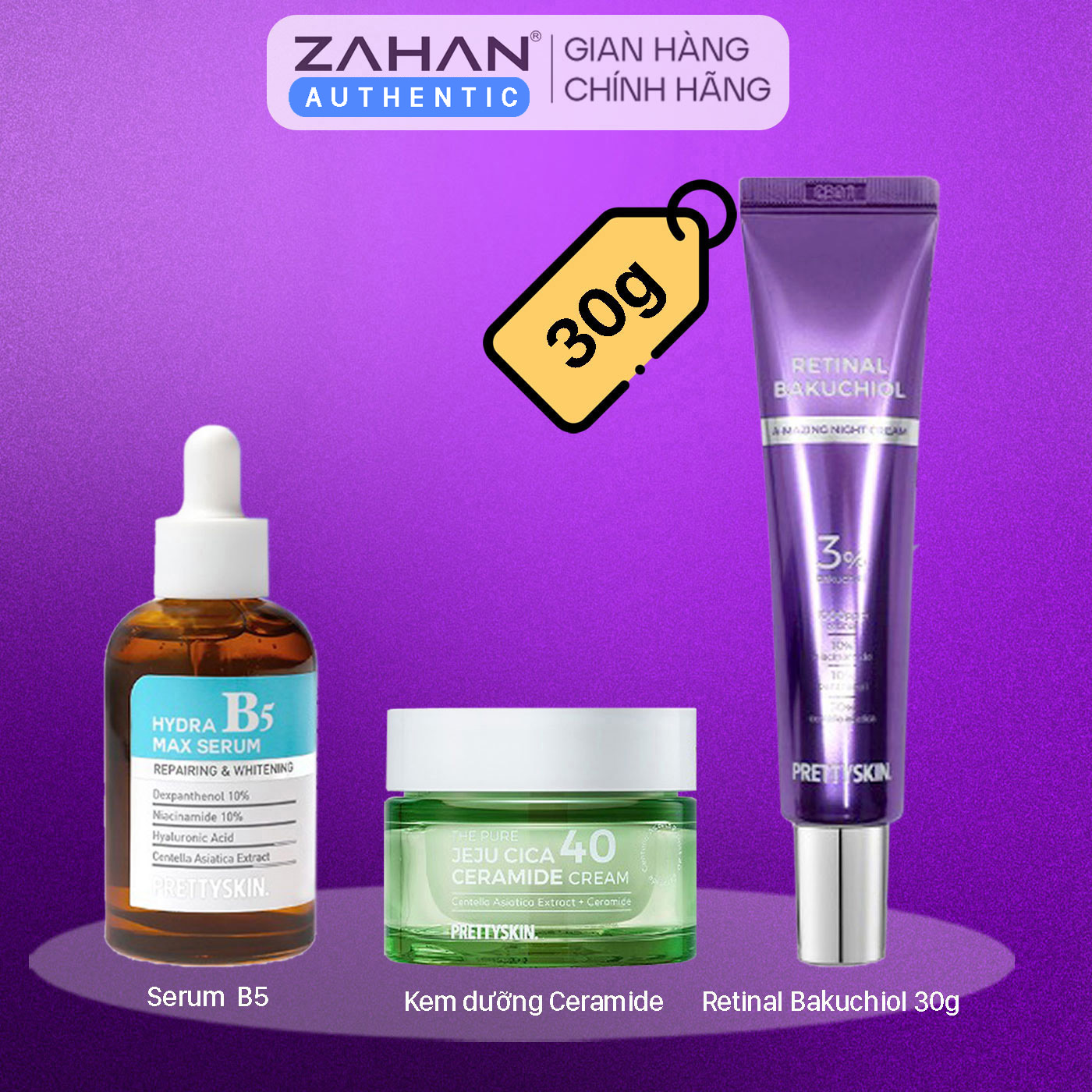 Combo Kem dưỡng Retinal Bakuchiol 30g, serum B5 50ml, kem dưỡng Ceramide Prettyskin 52ml( 3 sản phẩm)